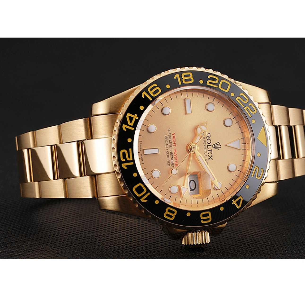 Aaa replica watch Swiss 1453749 Case Gold GMT Gold Dial II Bracelet Rolex And Bezel Master Black 0716